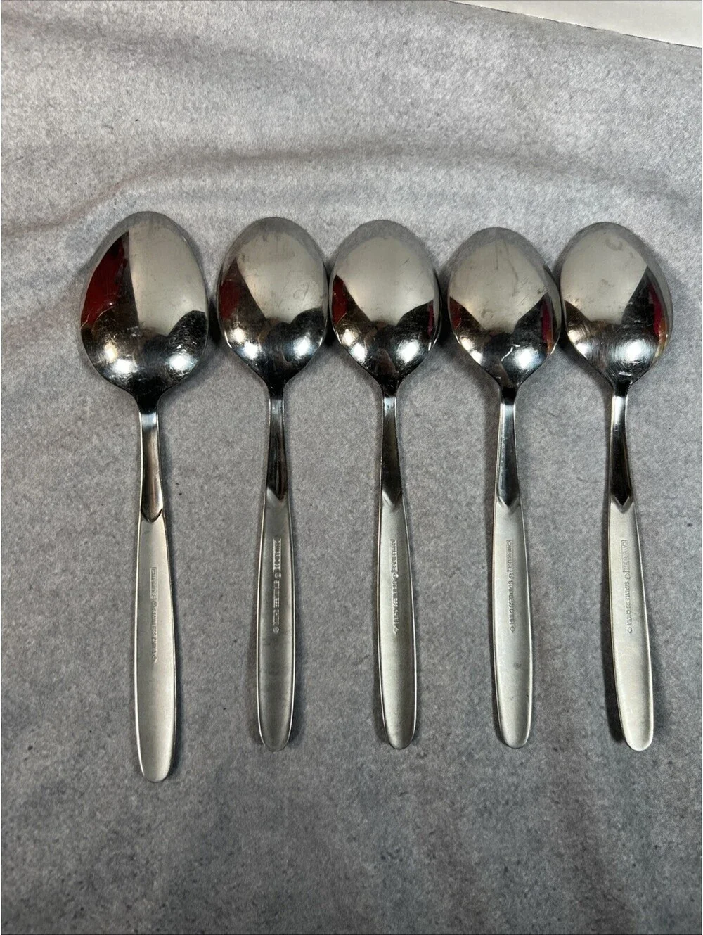 4 Table Spoons +1 Serving, Cambridge Silver Crescent Stainless Flatware 7 5/8
